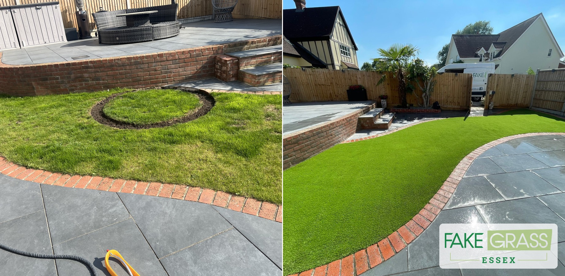 Fake grass before and after Essex
